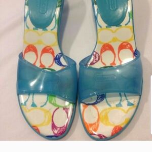 Coach Colorful Jelly Kitten Heeled Sandals Blue
